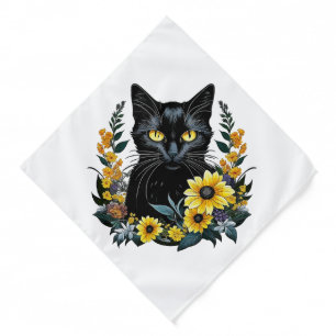 black cat with flowers bandana