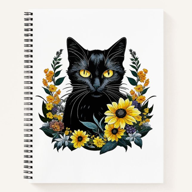 black cat with flowers notebook (Front)