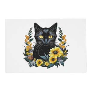 black cat with flowers placemat