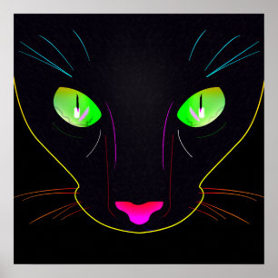 Black Cat with Fluorescent colors. Poster