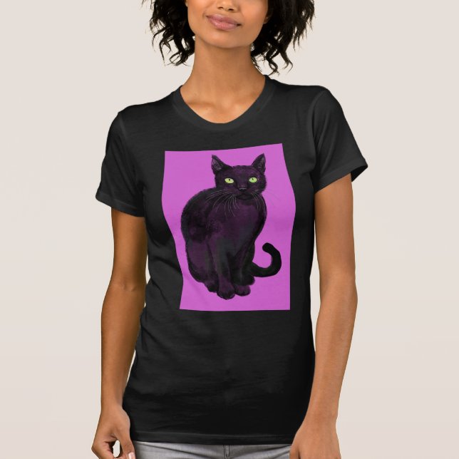 Black cat with fuchsia background T-Shirt