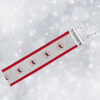 Black Cat With Gold Star Red Pentagram Grey Wiccan Wrist Keychain