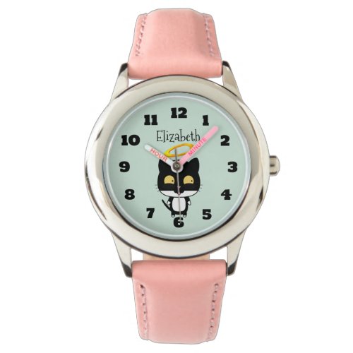 Black Cat With Golden Halo Cute Angel Personalized Watch