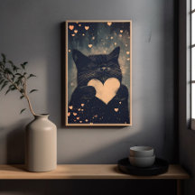 Black Cat with Golden Heart - Cat's Cozy Love