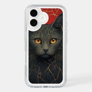 Black Cat With Golden Kintsugi Cracks Accent ✨ iPhone 16 Case