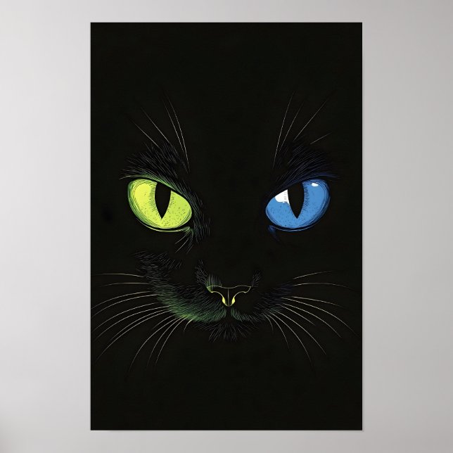 Black cat with Green And Blue Eyes Poster (Front)