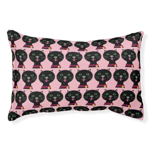 Black cat with green eyes and pink tongue pet bed