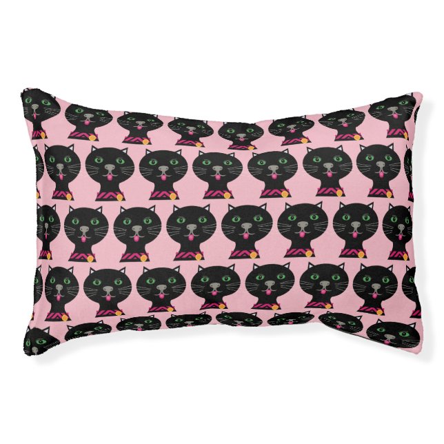 Black cat with green eyes and pink tongue pet bed (Front)