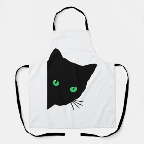 black cat with green eyes   apron