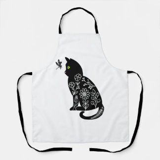 Black cat with green eyes apron