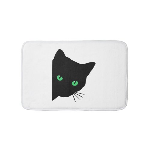 black cat with green eyes   bath mat