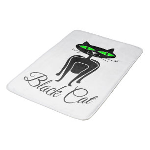 Black cat with green eyes bath mat