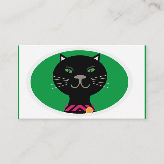 Black cat with green eyes business card (Front)
