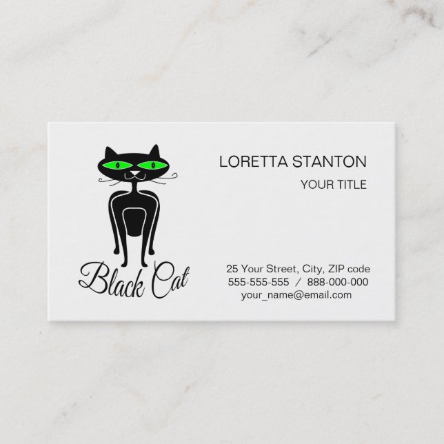 Black cat with green eyes business card (Front)