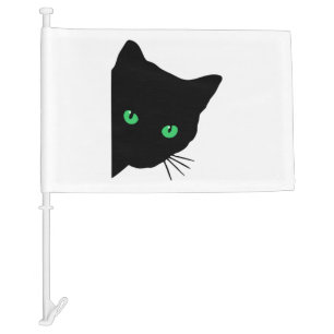 black cat with green eyes   car flag