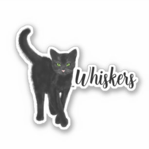 Black Cat with Green Eyes Custom Name Sticker