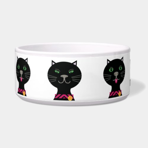 Black cat with green eyes cute pet bowl