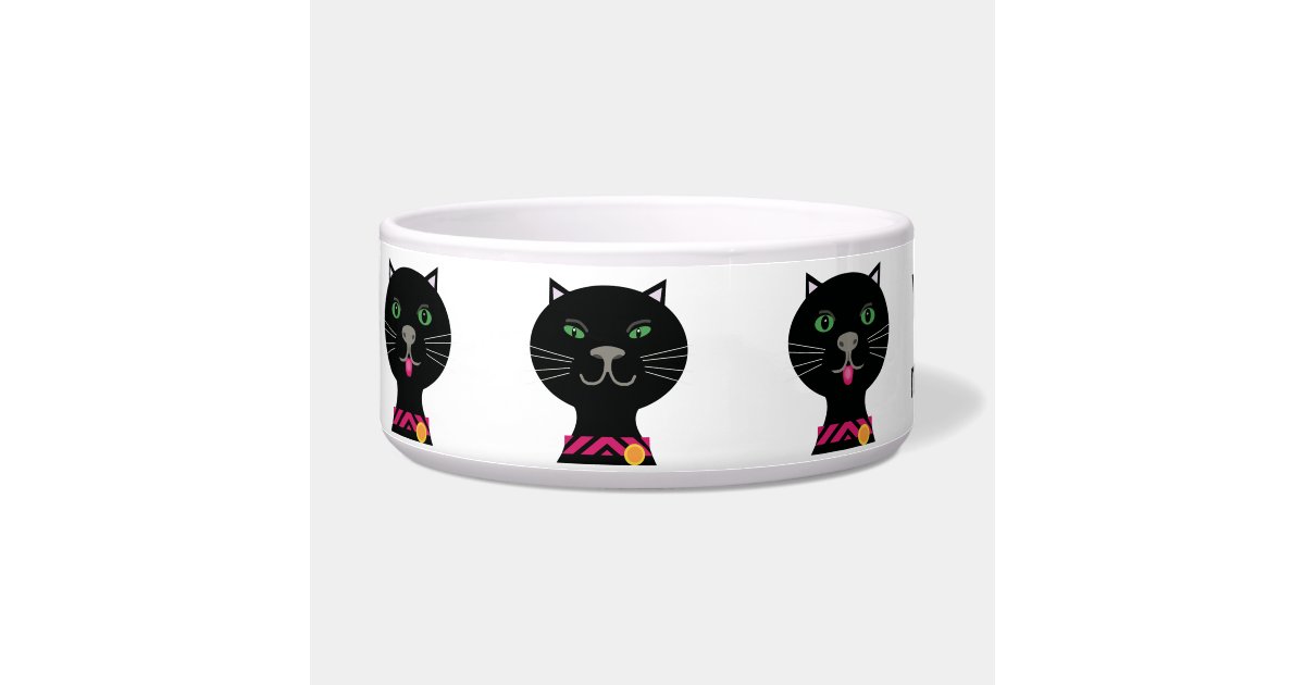 Black Cat With Green Eyes Cute Pet Bowl Zazzle Com