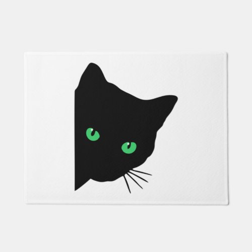 black cat with green eyes   doormat
