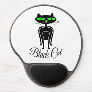Black cat with green eyes gel mouse pad