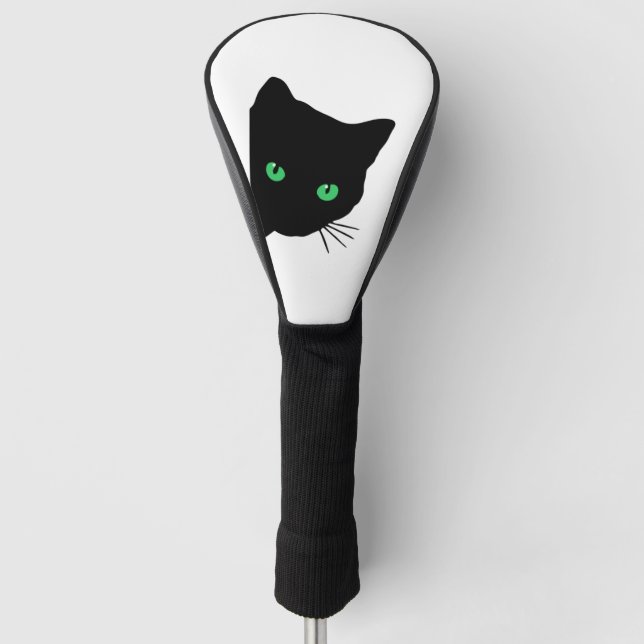 black cat with green eyes   golf head cover (Front)