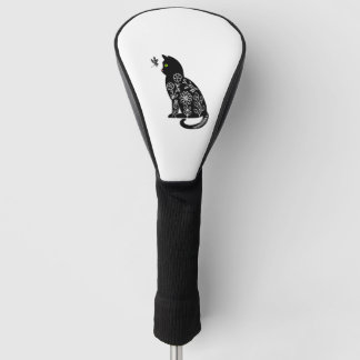 Black cat with green eyes golf head cover