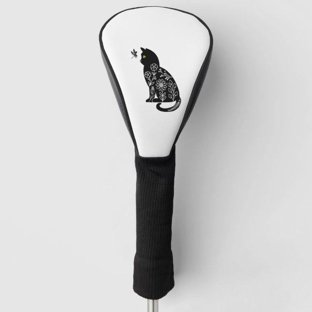 Black cat with green eyes golf head cover (Front)