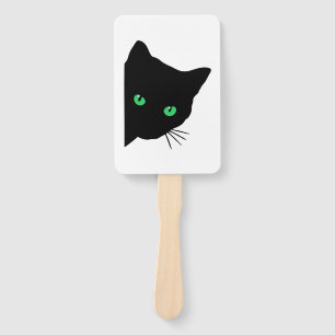 black cat with green eyes hand fan