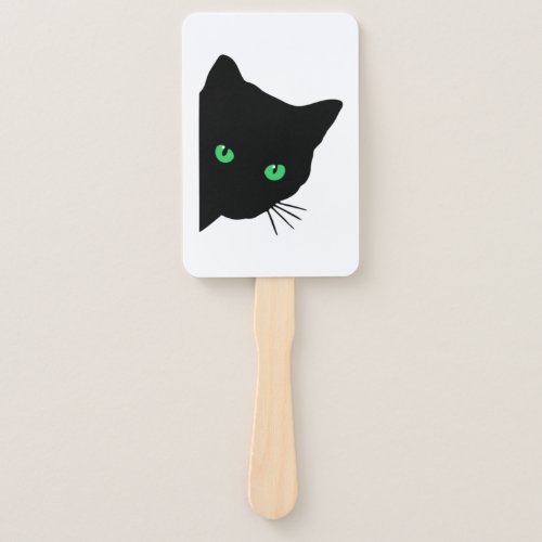black cat with green eyes   hand fan
