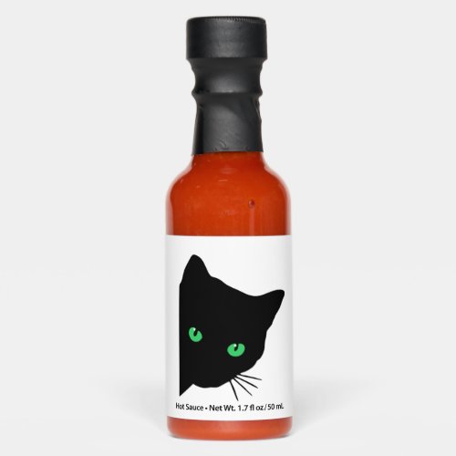 black cat with green eyes   hot sauces
