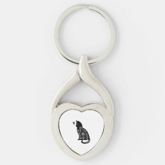 Black cat with green eyes keychain