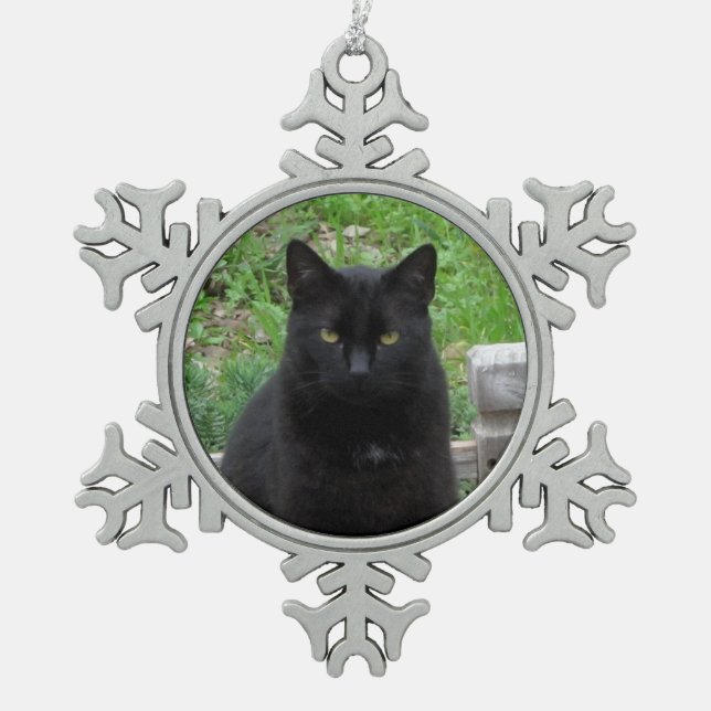 Black Cat with Green Eyes Ornament (Front)