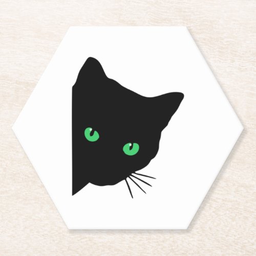 black cat with green eyes   paper coaster
