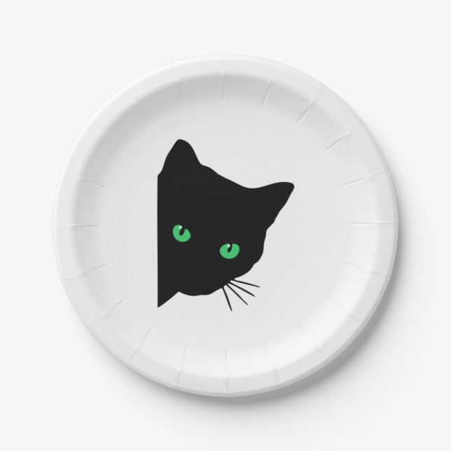 black cat with green eyes   paper plates (Front)