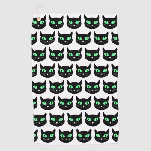 Black cat with green eyes pattern  golf towel