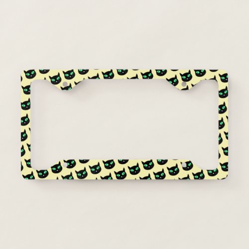 Black cat with green eyes pattern license plate frame