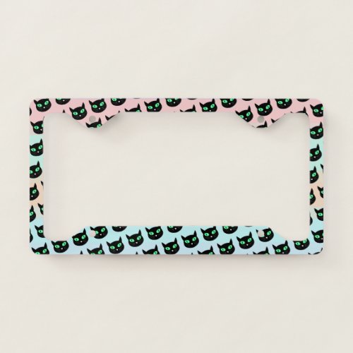 Black cat with green eyes pattern license plate frame