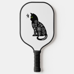 Black cat with green eyes pickleball paddle
