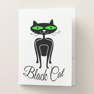 Black cat with green eyes pocket folder
