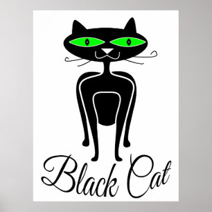 Black cat with green eyes poster