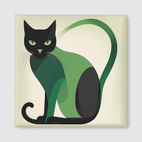 Black cat with green eyes sitting down magnet