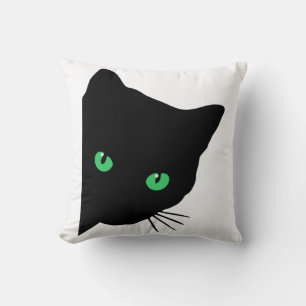 black cat with green eyes   throw pillow