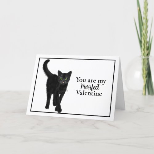 Black Cat with Green Eyes Valentines Day  Holiday Card