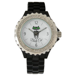 Black cat with green eyes watch
