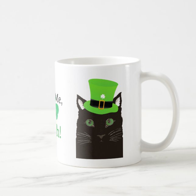 Black Cat with Hat, Shamrock, Kiss Me I'm Irish Coffee Mug (Right)