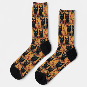 Black Cat With Heart Roses Valentine's Day  Socks