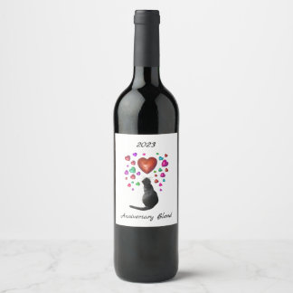 Black Cat with Hearts Wine Labels