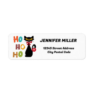 Black cat with Ho Ho Ho text design Label