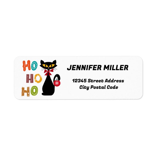 Black cat with Ho Ho Ho text design Label (Front)