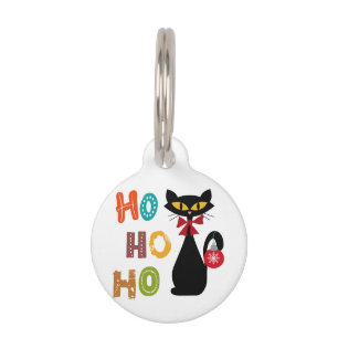 Black cat with Ho Ho Ho text design Pet ID Tag